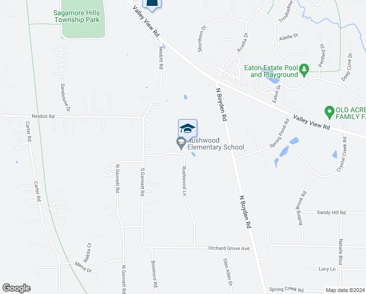 map of restaurants, bars, coffee shops, grocery stores, and more near 8200 Rushwood Lane in Northfield