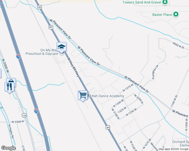 map of restaurants, bars, coffee shops, grocery stores, and more near 1574 West 3125 North in Pleasant View