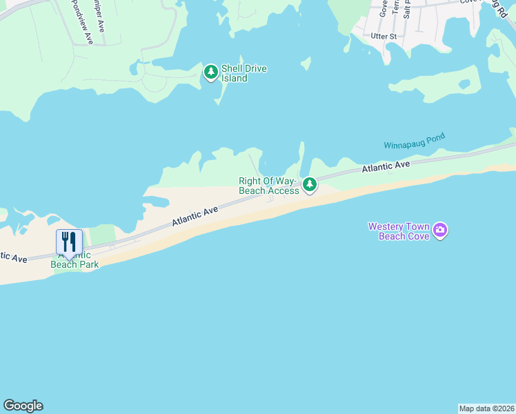 map of restaurants, bars, coffee shops, grocery stores, and more near 453 Atlantic Avenue in Westerly