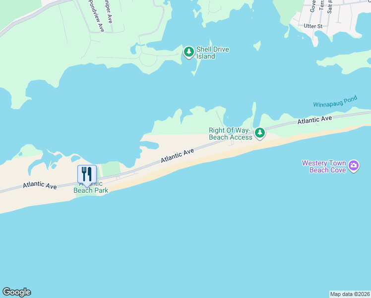 map of restaurants, bars, coffee shops, grocery stores, and more near 427 Atlantic Avenue in Westerly