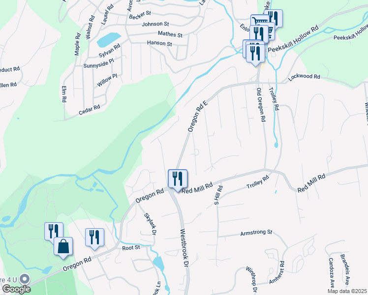 map of restaurants, bars, coffee shops, grocery stores, and more near 1137 Oregon Road East in Cortlandt