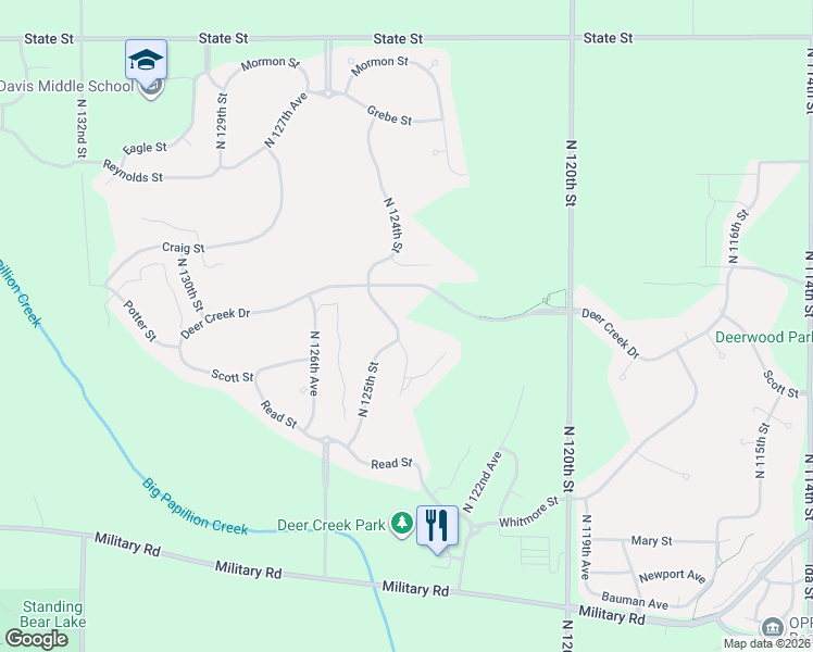 map of restaurants, bars, coffee shops, grocery stores, and more near 7323 North 124th Street in Omaha