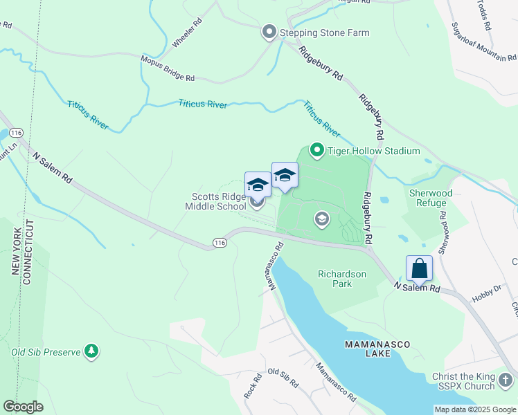 map of restaurants, bars, coffee shops, grocery stores, and more near 750 North Salem Road in Ridgefield