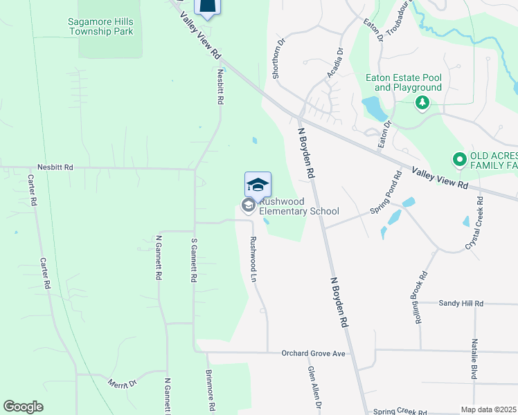 map of restaurants, bars, coffee shops, grocery stores, and more near 8200 Rushwood Lane in Northfield
