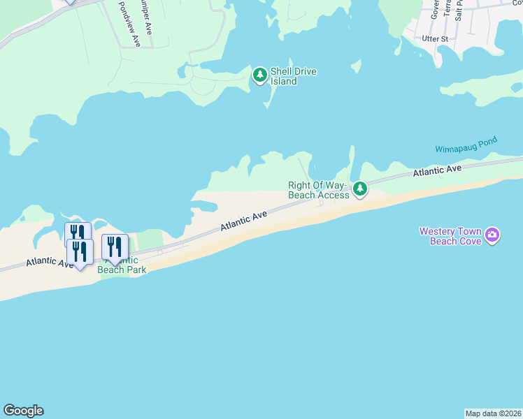 map of restaurants, bars, coffee shops, grocery stores, and more near 427 Atlantic Avenue in Westerly