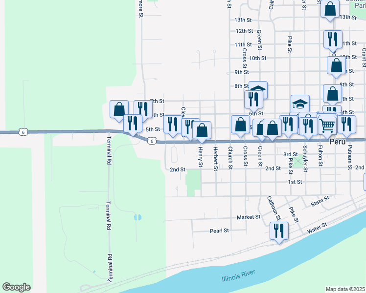 map of restaurants, bars, coffee shops, grocery stores, and more near 2804 4th Street in Peru