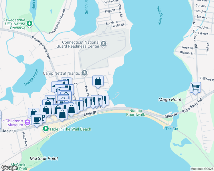 map of restaurants, bars, coffee shops, grocery stores, and more near in East Lyme