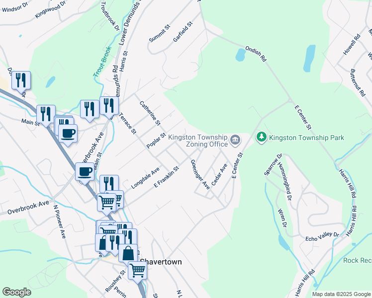 map of restaurants, bars, coffee shops, grocery stores, and more near 201 Goeringer Avenue in Shavertown