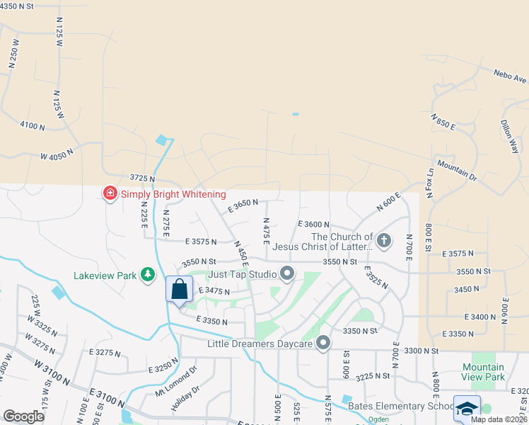 map of restaurants, bars, coffee shops, grocery stores, and more near 491 East 3650 North in Ogden