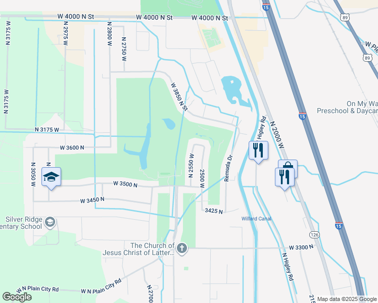 map of restaurants, bars, coffee shops, grocery stores, and more near 3585 North 2550 West in Farr West