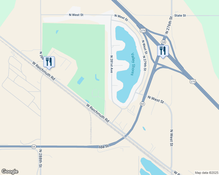 map of restaurants, bars, coffee shops, grocery stores, and more near 7614 North 281st Avenue in Valley