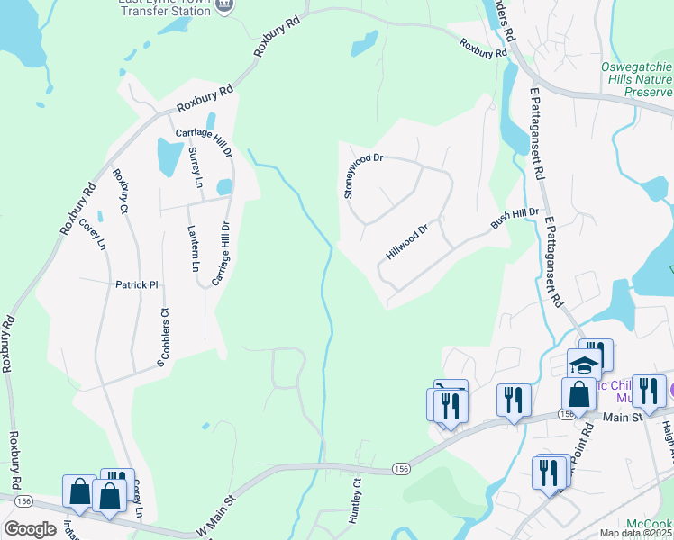 map of restaurants, bars, coffee shops, grocery stores, and more near 7 Bramble Bush Drive in East Lyme