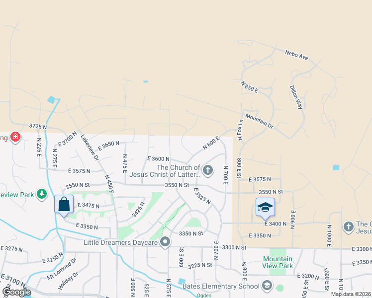 map of restaurants, bars, coffee shops, grocery stores, and more near 3726 North 600 East in North Ogden