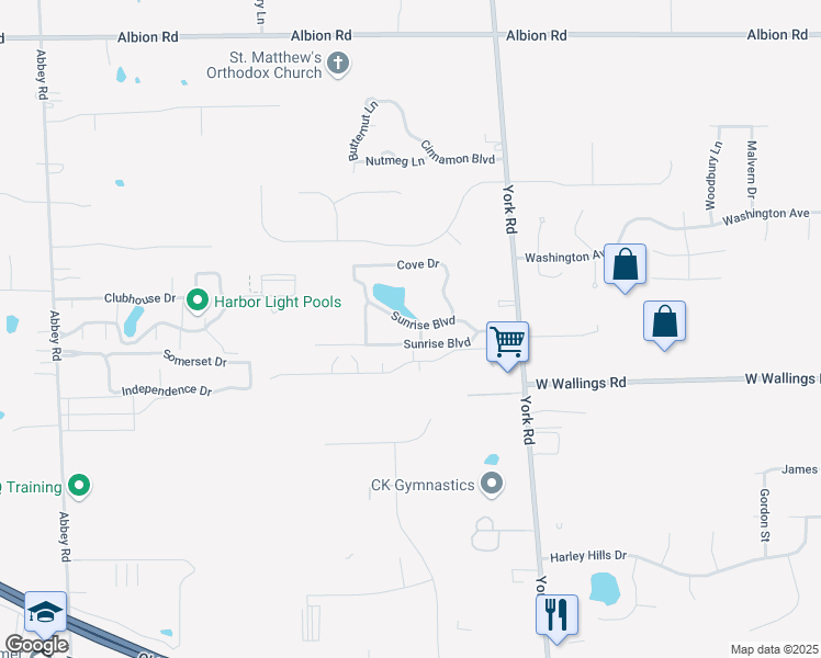map of restaurants, bars, coffee shops, grocery stores, and more near 9610 Cove Drive in North Royalton