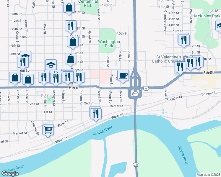 map of restaurants, bars, coffee shops, grocery stores, and more near 1400 4th Street in Peru