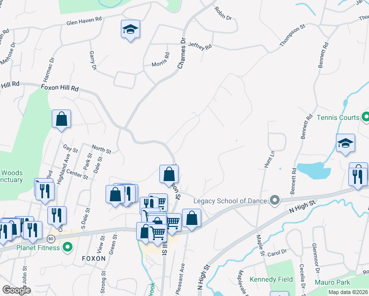 map of restaurants, bars, coffee shops, grocery stores, and more near 14 Cedar Court in East Haven
