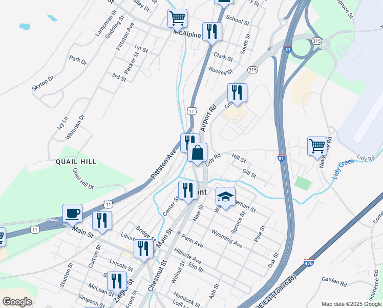 map of restaurants, bars, coffee shops, grocery stores, and more near 126 Main Street in Dupont