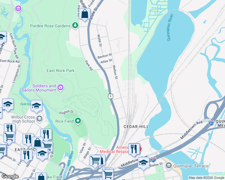 map of restaurants, bars, coffee shops, grocery stores, and more near 130 Welton Street in Hamden
