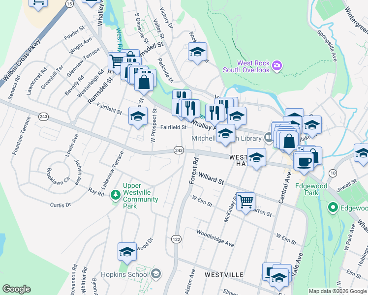 map of restaurants, bars, coffee shops, grocery stores, and more near 22 Dayton Street in New Haven