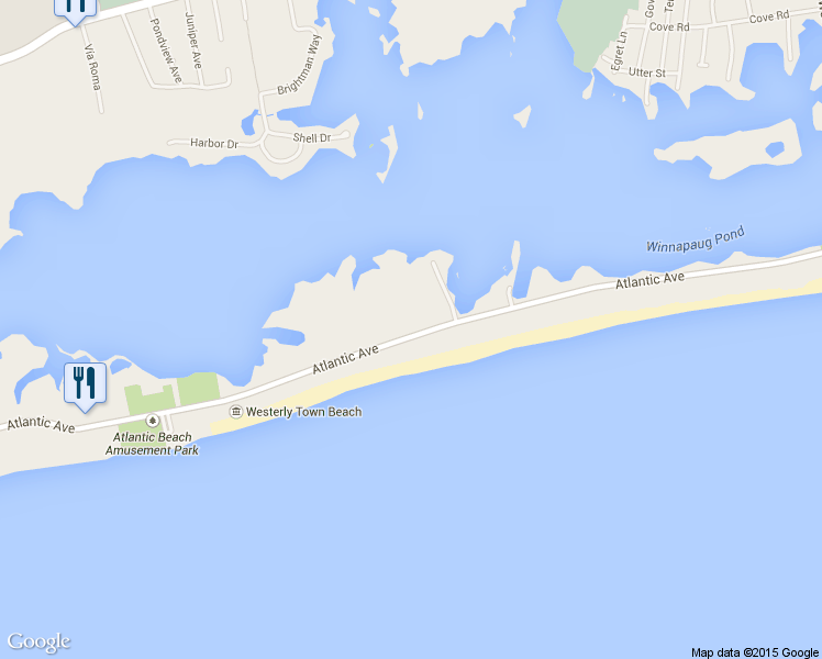 map of restaurants, bars, coffee shops, grocery stores, and more near 448 Atlantic Avenue in Westerly