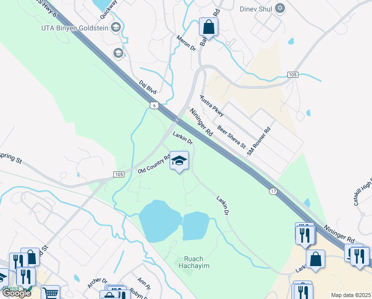 map of restaurants, bars, coffee shops, grocery stores, and more near 53 Old Country Road in Monroe