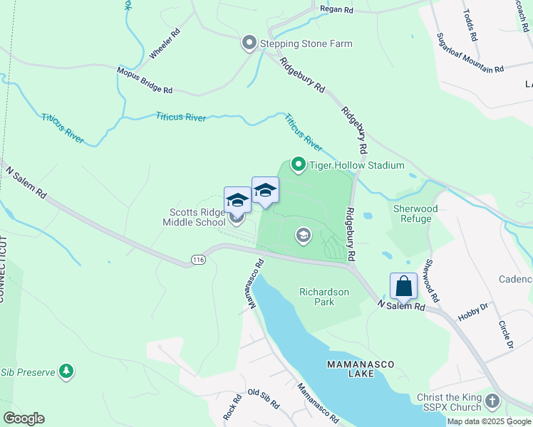 map of restaurants, bars, coffee shops, grocery stores, and more near 700 North Salem Road in Ridgefield