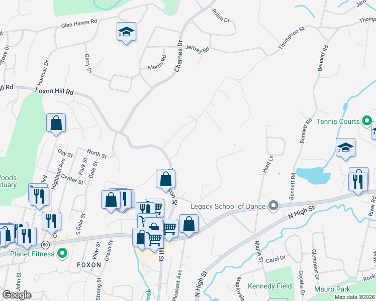 map of restaurants, bars, coffee shops, grocery stores, and more near 14 Cedar Court in East Haven