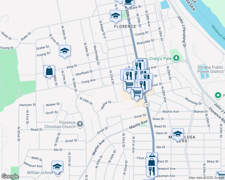 map of restaurants, bars, coffee shops, grocery stores, and more near 3301 Forest Lawn Avenue in Omaha