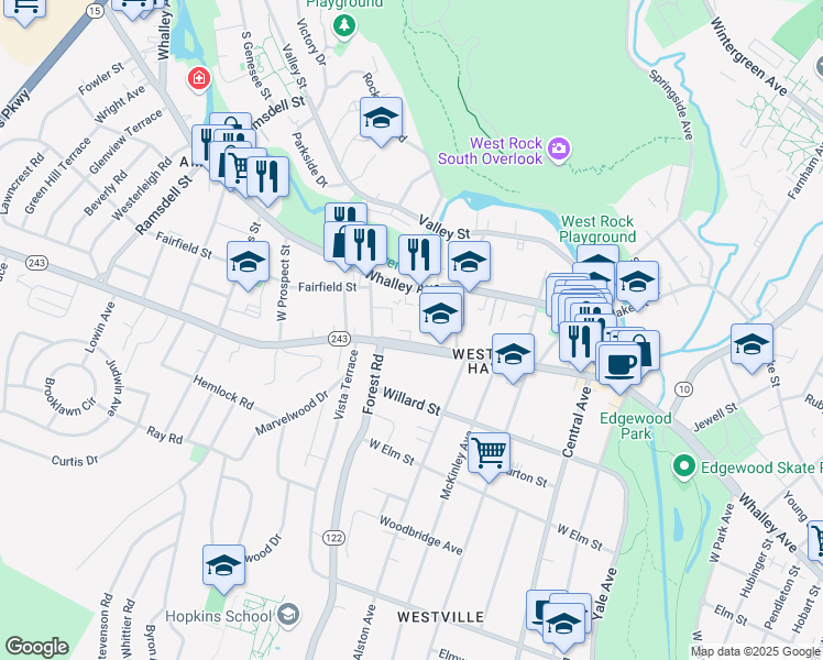 map of restaurants, bars, coffee shops, grocery stores, and more near 27 Dayton Street in New Haven