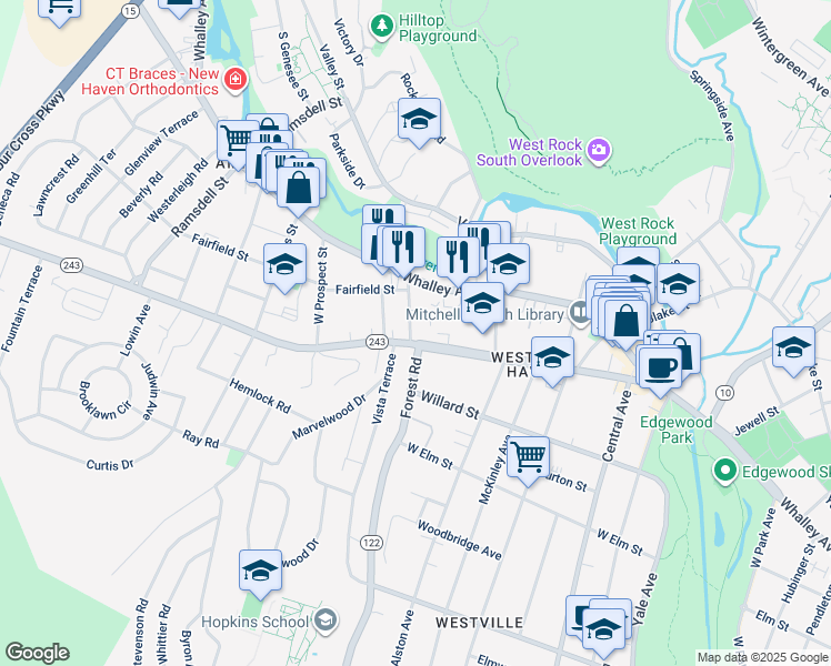 map of restaurants, bars, coffee shops, grocery stores, and more near 22 Dayton Street in New Haven