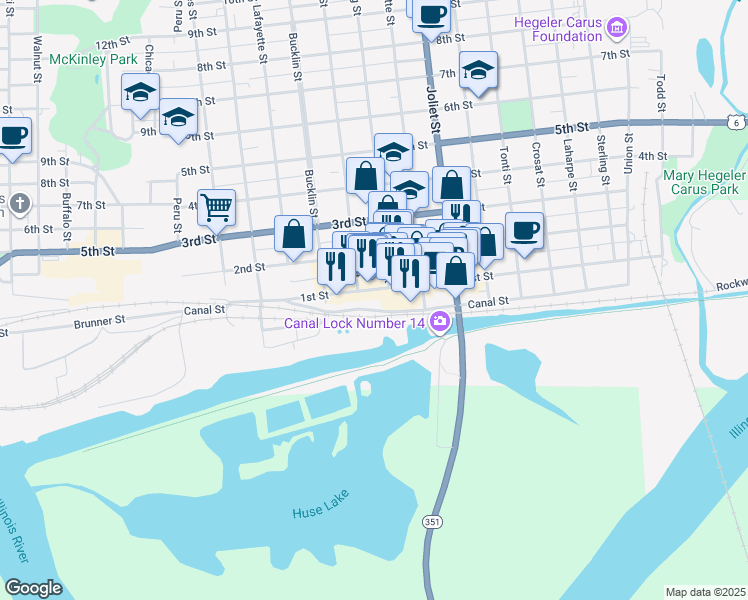 map of restaurants, bars, coffee shops, grocery stores, and more near 559 1st Street in LaSalle