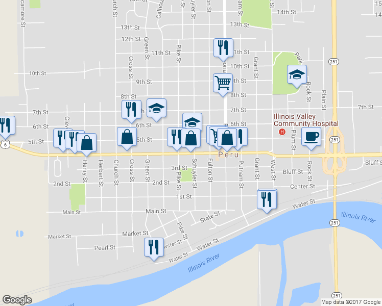 map of restaurants, bars, coffee shops, grocery stores, and more near 2017 4th Street in Peru