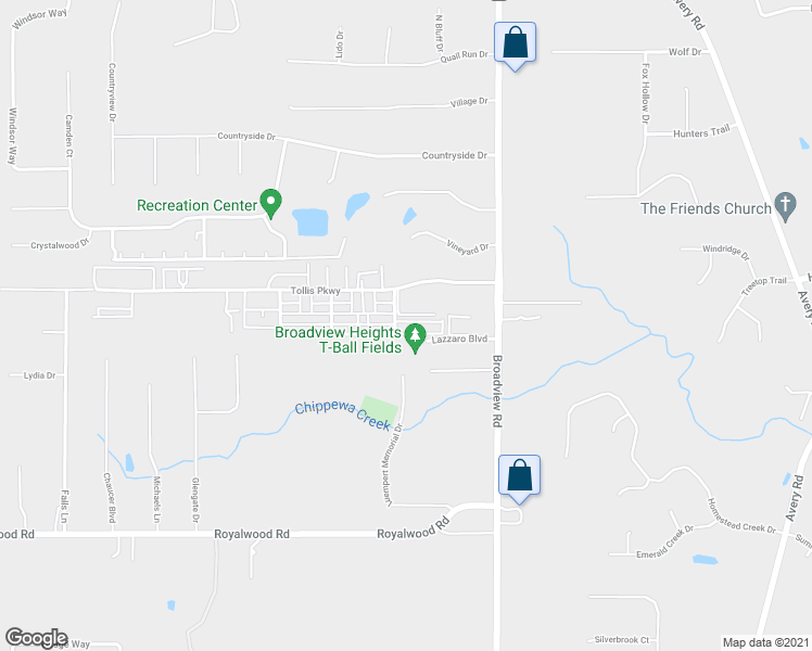 map of restaurants, bars, coffee shops, grocery stores, and more near 485 Tollis Parkway in Broadview Heights