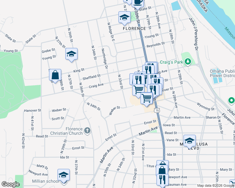 map of restaurants, bars, coffee shops, grocery stores, and more near 3301 Forest Lawn Avenue in Omaha