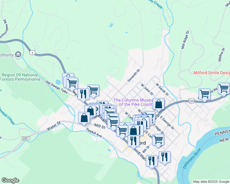 map of restaurants, bars, coffee shops, grocery stores, and more near 412 Seventh Street in Milford