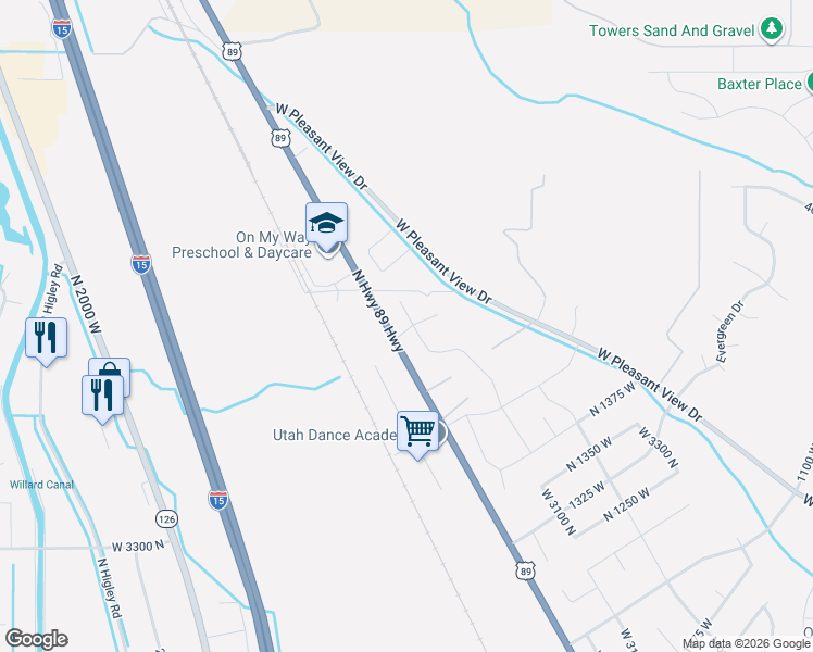 map of restaurants, bars, coffee shops, grocery stores, and more near 3810-3906 U.S. Highway 89 in Pleasant View