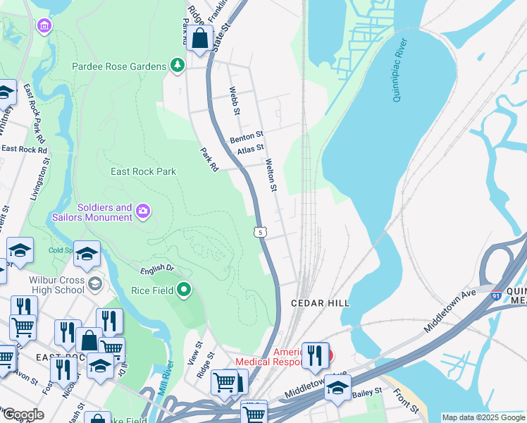 map of restaurants, bars, coffee shops, grocery stores, and more near 130 Welton Street in Hamden