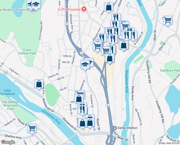 map of restaurants, bars, coffee shops, grocery stores, and more near 9 Garden Place in Derby