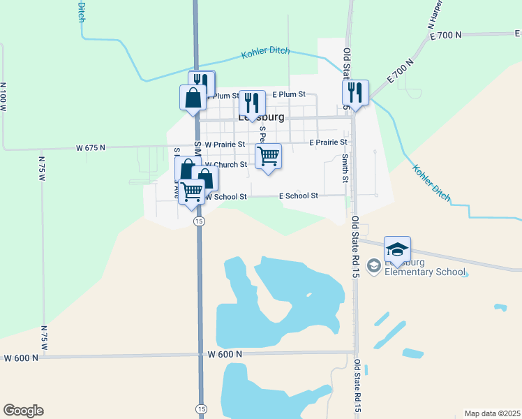 map of restaurants, bars, coffee shops, grocery stores, and more near 101 West School Street in Leesburg