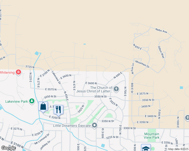 map of restaurants, bars, coffee shops, grocery stores, and more near 3647 North 575 East in North Ogden