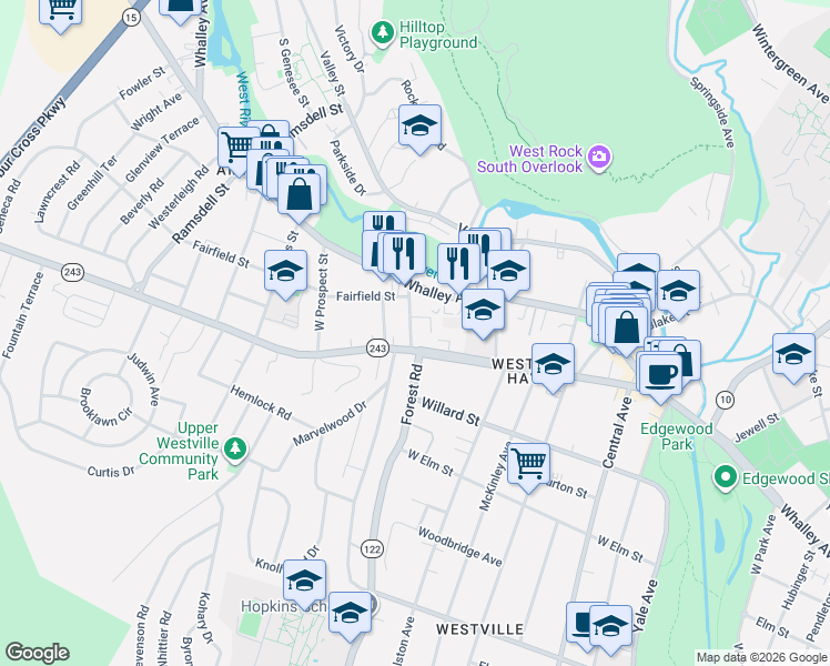 map of restaurants, bars, coffee shops, grocery stores, and more near 22 Dayton Street in New Haven