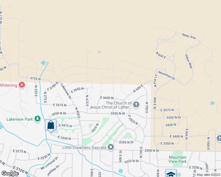 map of restaurants, bars, coffee shops, grocery stores, and more near 3647 North 575 East in North Ogden