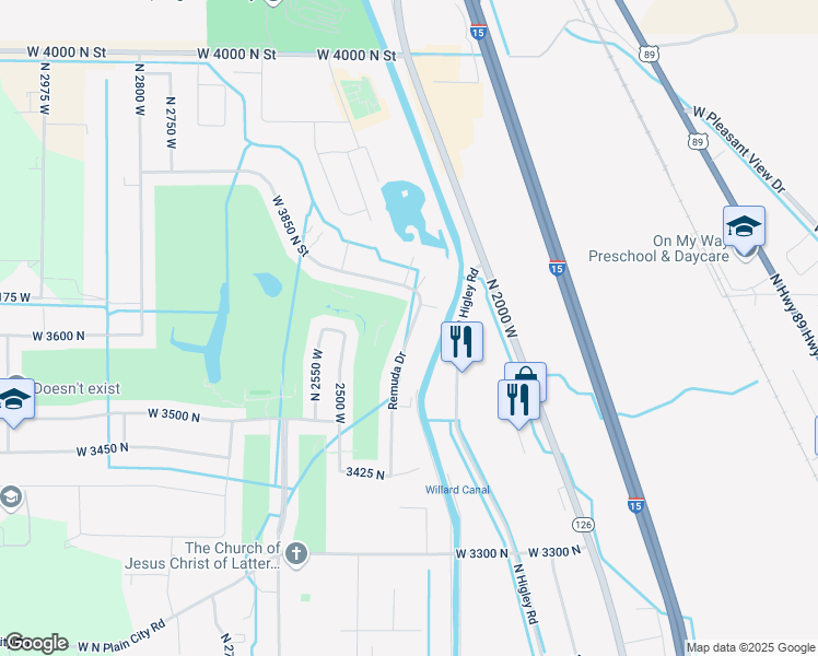 map of restaurants, bars, coffee shops, grocery stores, and more near 3634 Remuda Drive in Ogden