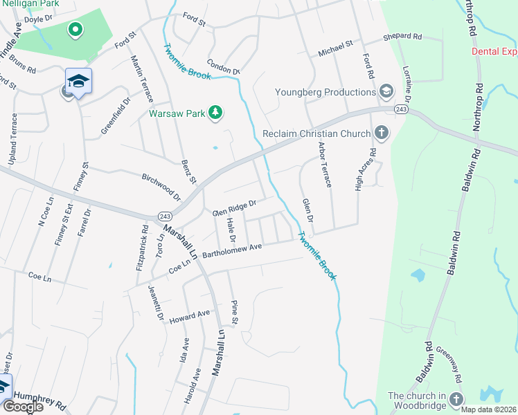 map of restaurants, bars, coffee shops, grocery stores, and more near 18 Glen Ridge Drive in Ansonia