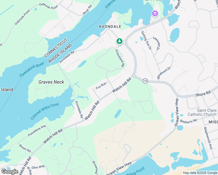 map of restaurants, bars, coffee shops, grocery stores, and more near 3 Quail Run in Westerly