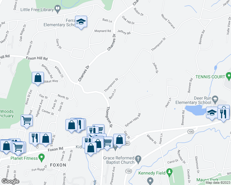 map of restaurants, bars, coffee shops, grocery stores, and more near 14 Cedar Court in East Haven