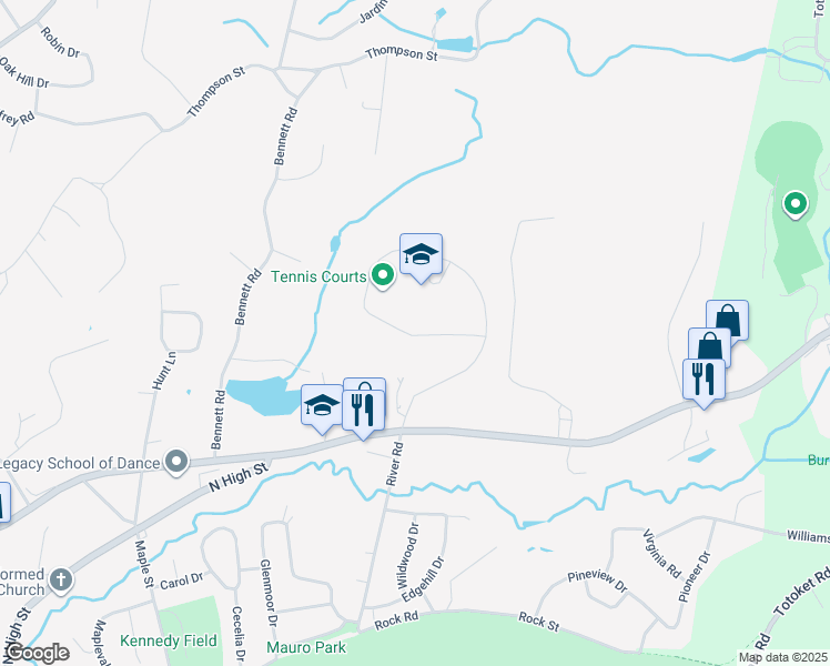map of restaurants, bars, coffee shops, grocery stores, and more near 35 Wheelbarrow Lane in East Haven
