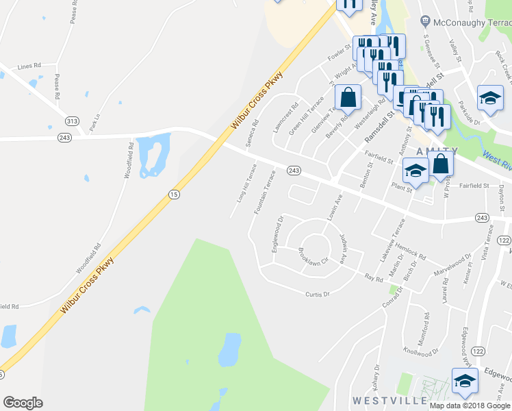 map of restaurants, bars, coffee shops, grocery stores, and more near 60 Fountain Terrace in New Haven