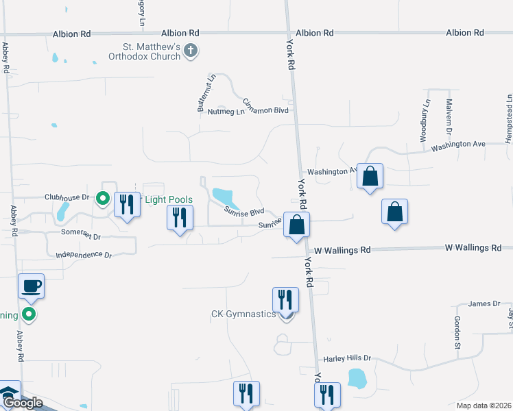 map of restaurants, bars, coffee shops, grocery stores, and more near 9530 Cove Drive in North Royalton