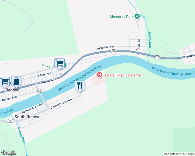 map of restaurants, bars, coffee shops, grocery stores, and more near in Renovo